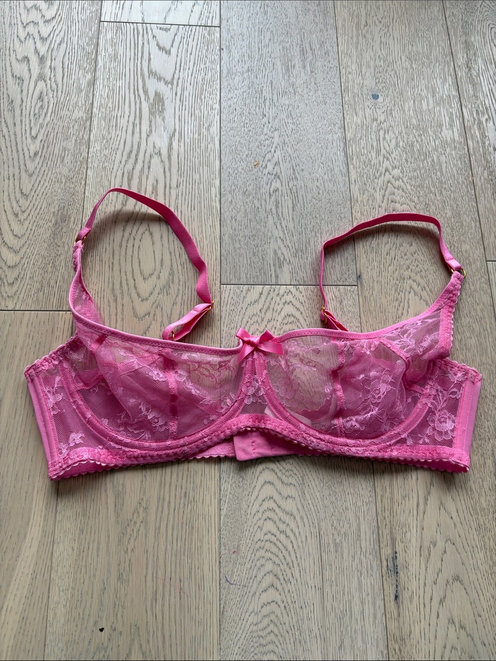 Agent Provocateur Pink Lace Underwire Bra with Sheer Cups Size 36D